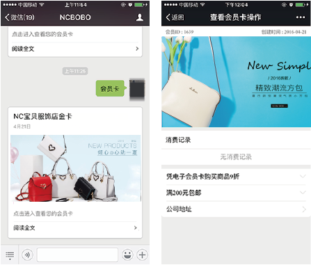 鞋包行业营销方案之用户管理中的会员卡展示效果